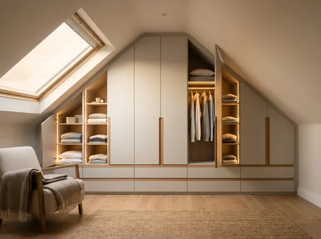 Dachschrägenschrank nach Maß über die gesamte Zimmerbreite